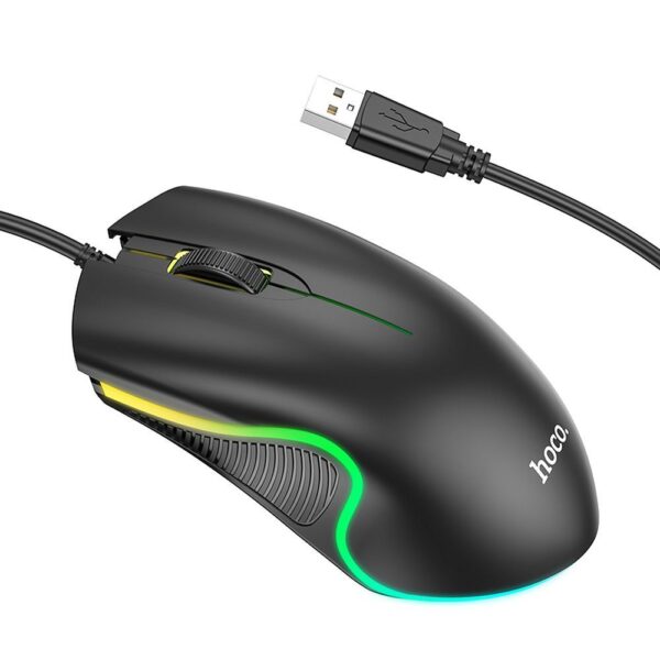 Mouse com fio Hoco USB A 1000 dpi com retroiluminação GM19 preto
