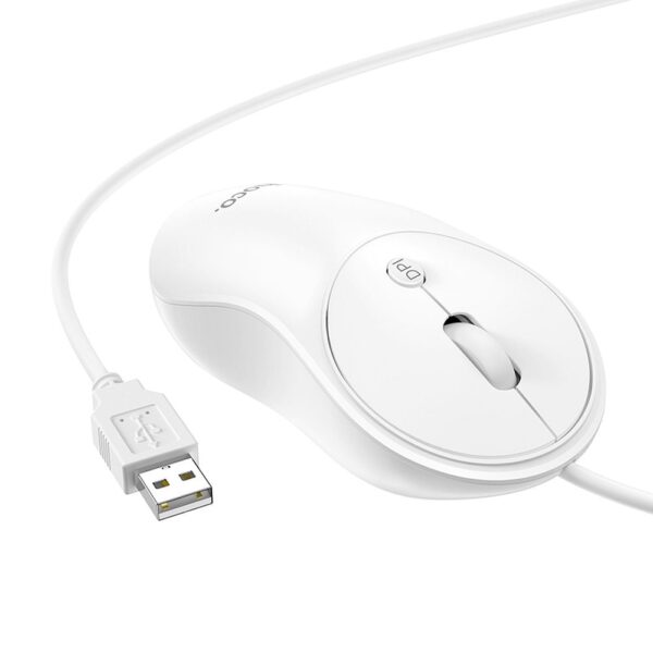 Mouse com fio Hoco USB A 1600 dpi 1,5 m GM13 branco