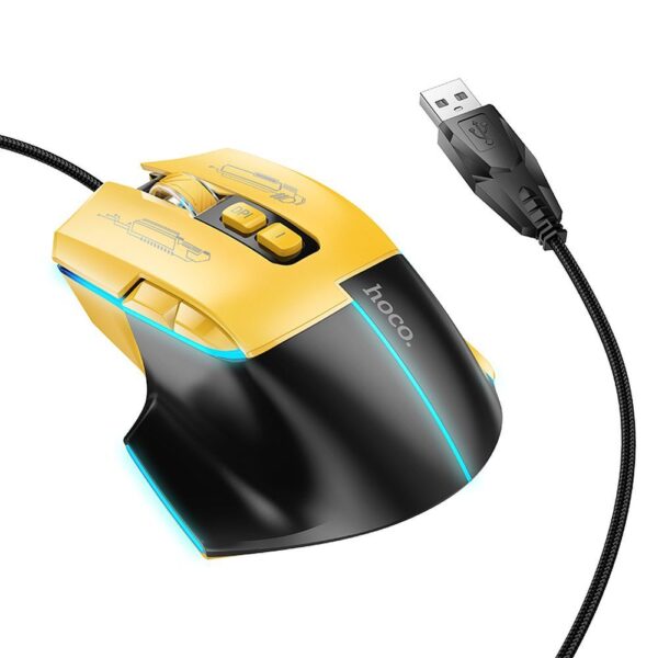 Mouse gamer com fio Hoco USB A 3600 dpi GM31 preto e amarelo