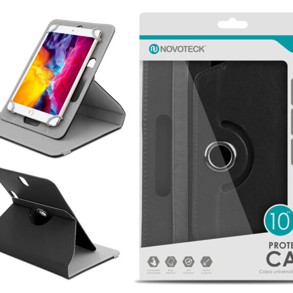 Capa Protetora Universal Negro para Tablet de 10” – N-004- Confortável, Resistente a Quedas e com Suporte Ajustável