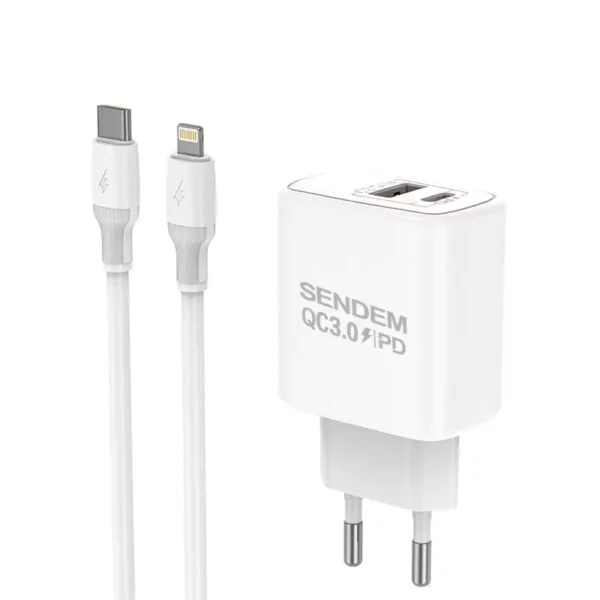 Carregador + Cabo Type C Lightning   USB A Port 25w 1M