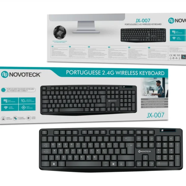 Teclado Sem Fios Português NOVOTECK JX-007 – Conectividade 2.4G e Eficiência Energética